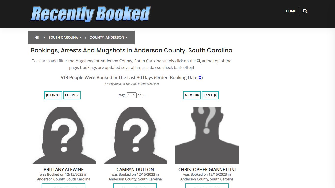 Bookings, Arrests and Mugshots in Anderson County, South Carolina